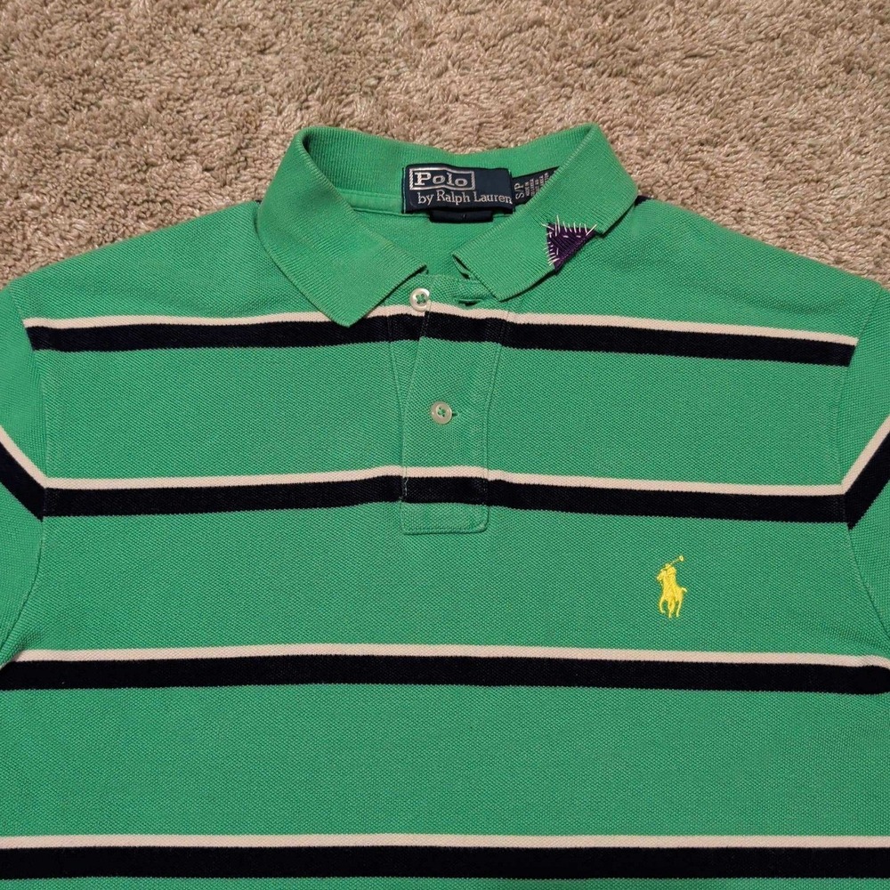 Polo Ralph Lauren Polo Shirt Mens S Green Striped Custom Fit Short Sleeve